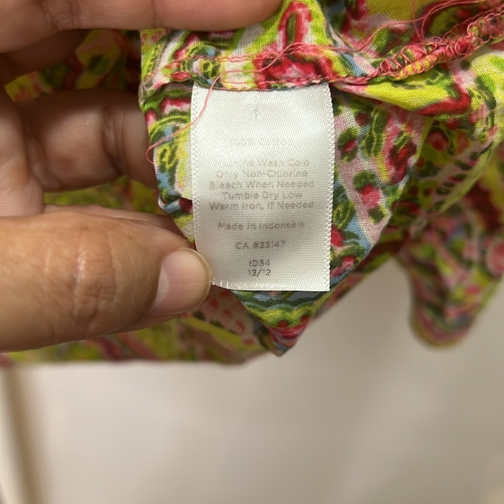 Talbots bright print popover blouse Yellow Pink Medium - Picture 4 of 5